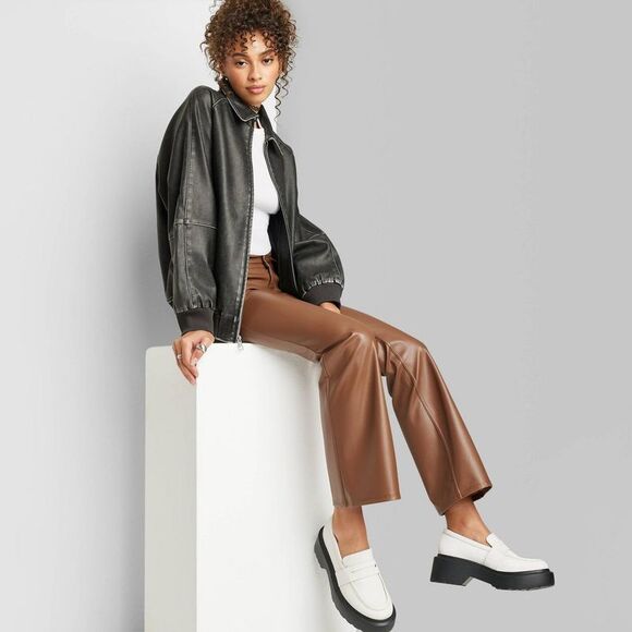 Wild Fable Pants - Wild Fable -  Women's Low Rise Flare Classic Faux Lea Brown